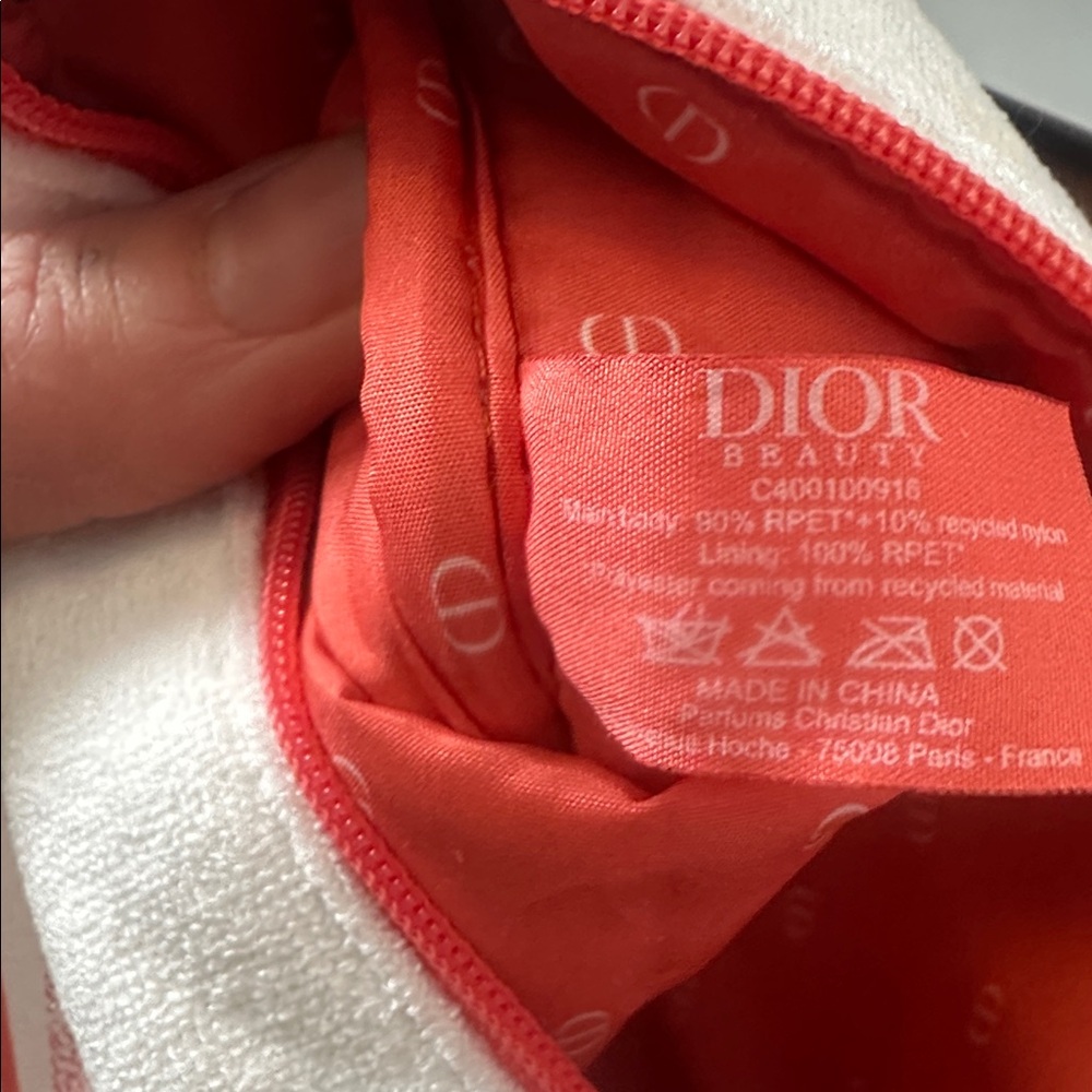 Dior White Canvas Cosmetic Pouch with Red Accent and Strap - Picture 8 of 8